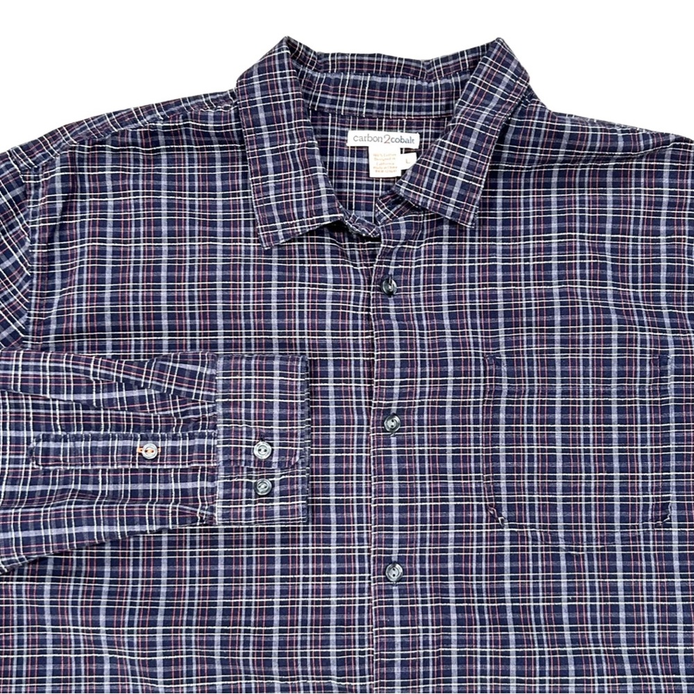 Carbon 2 Cobalt Men's Large Red Green Blue Plaid Long Sleeve Button‎ Front Shirt